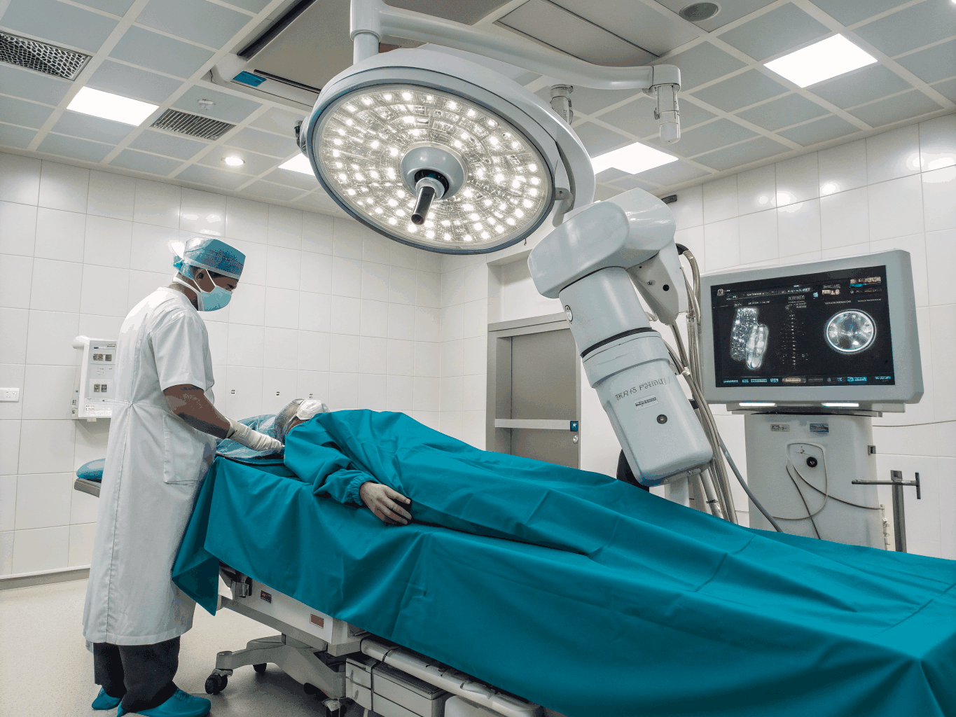 Chirurgo che utilizza un sistema robotico per un intervento ortopedico